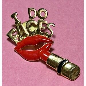 I Do Faces Makeup Artist Cosmetologist Gold Tone& Red Lapel Pin